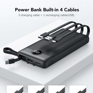 思克便携式充电宝，内置电缆10000mAh